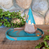 (#1102) Teal/Tan Jesmonite Jewelry Tray Set